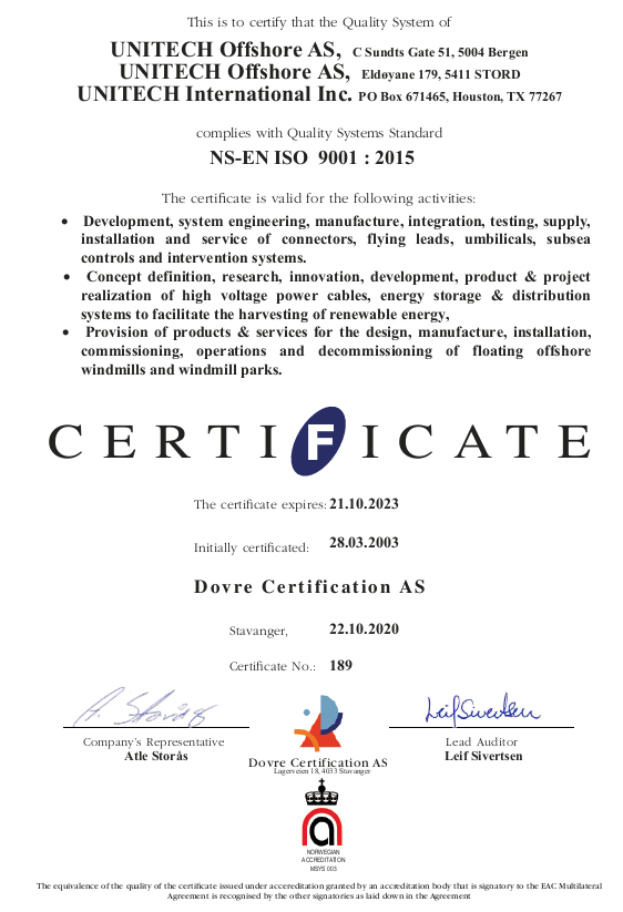 UNITECH ISO 9001:2015 Certificate