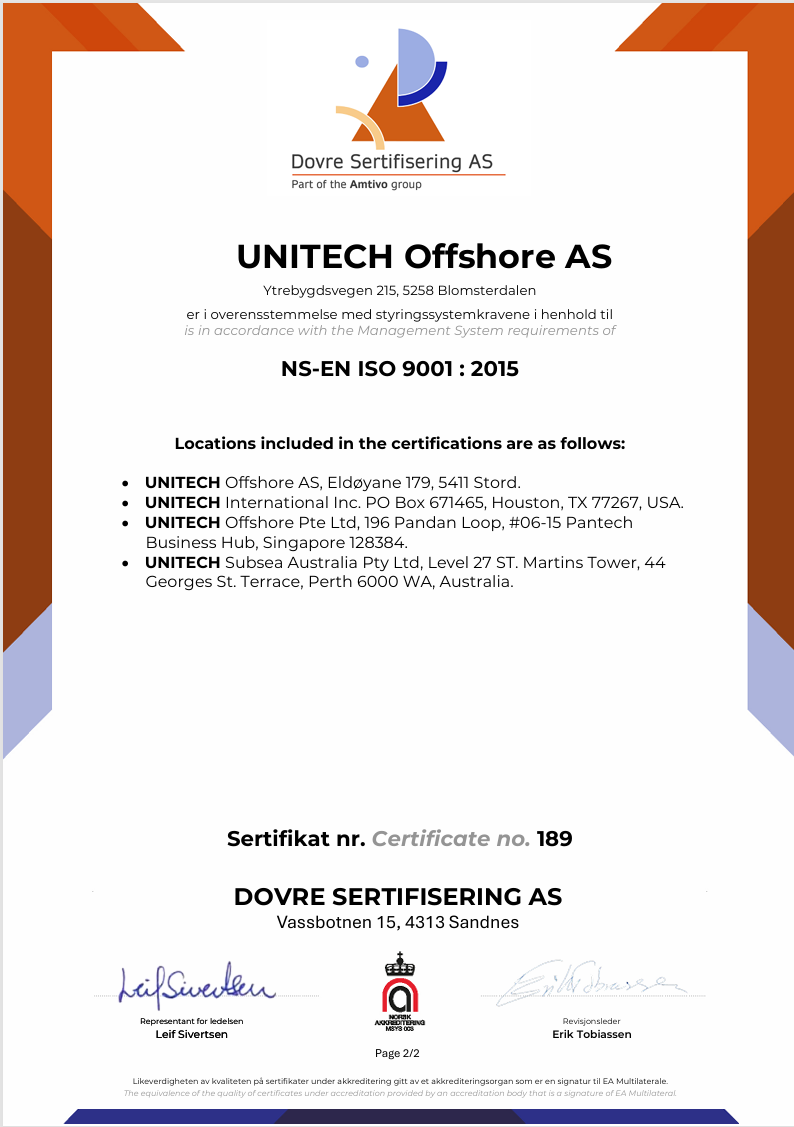 UNITECH ISO 9001:2015 Certificate